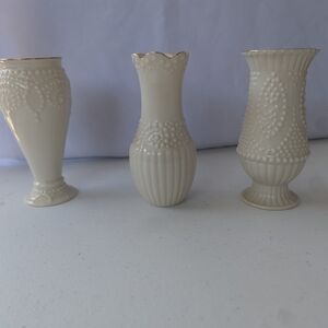 Lenox Cream and Gold Vase Trio